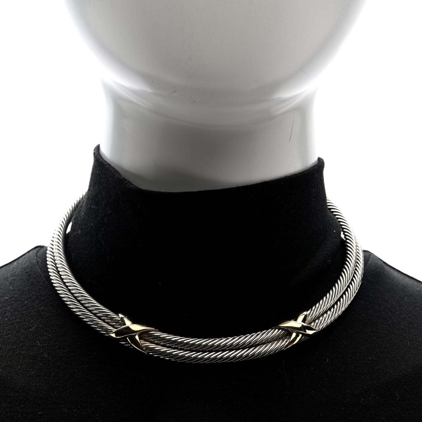 Sterling Silver 14K Yellow Gold Double X Station Collar Necklace
