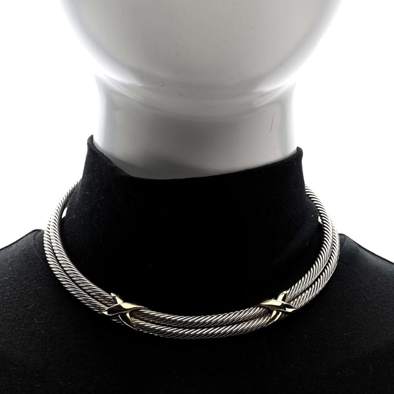 David Yurman Sterling Silver 14K Yellow Gold Double X Station Collar Necklace 2 of 3