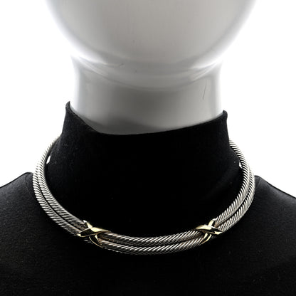 David Yurman Sterling Silver 14K Yellow Gold Double X Station Collar Necklace 2 of 3