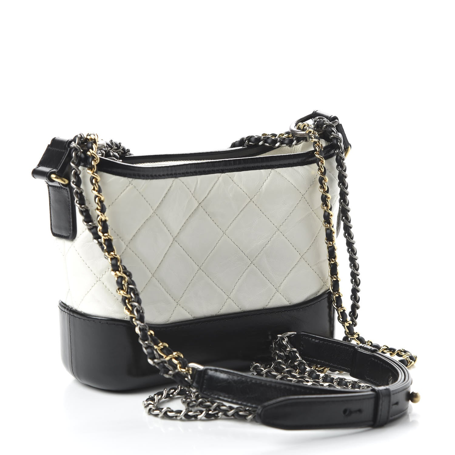 Chanel Aged Calfskin Quilted Small Gabrielle Hobo Black White 3 of 11