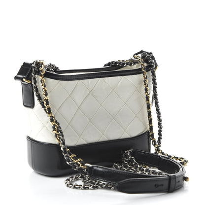 Chanel Aged Calfskin Quilted Small Gabrielle Hobo Black White 3 of 11
