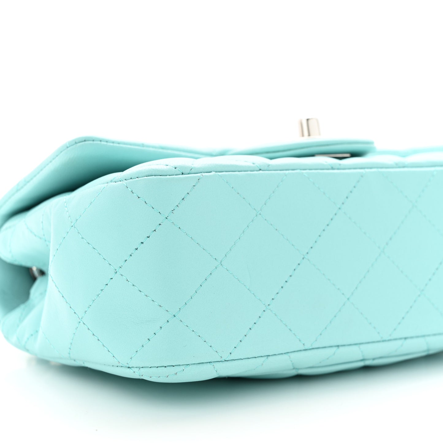 Lambskin Quilted Mini Rectangular Flap Light Blue