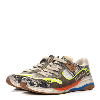 Gucci Suede Calfskin Tejus Printed Womens Ultrapace Sneakers 37.5 Natural Ardesia Neon Yellow 3 of 16