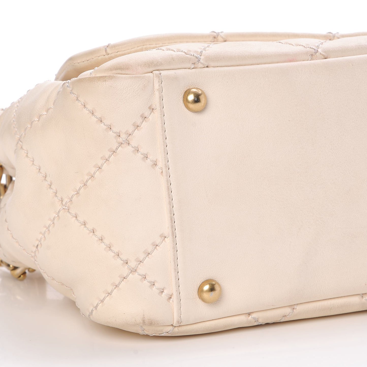 Calfskin Quilted Retro Chain Flap Beige