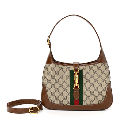 Gucci GG Supreme Monogram Azalea Calfskin Web Small Jackie 1961 Hobo Beige Ebony Brown Sugar 11 of 11