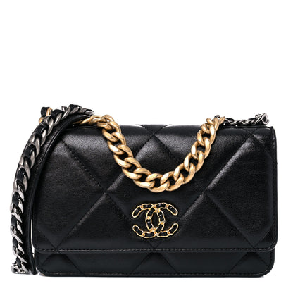 Chanel Goatskin Quilted Chanel 19 Wallet On Chain WOC Black 1 of 15