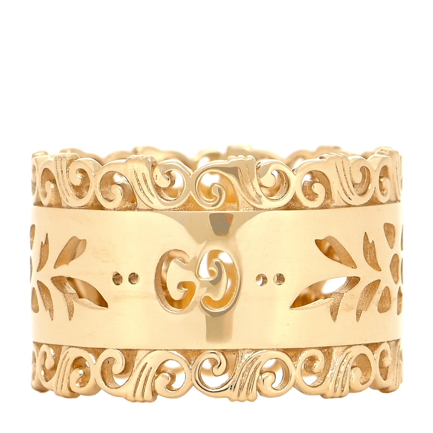 Gucci 18K Yellow Gold Wide Icon Blooms Ring 58 8.25 3 of 5