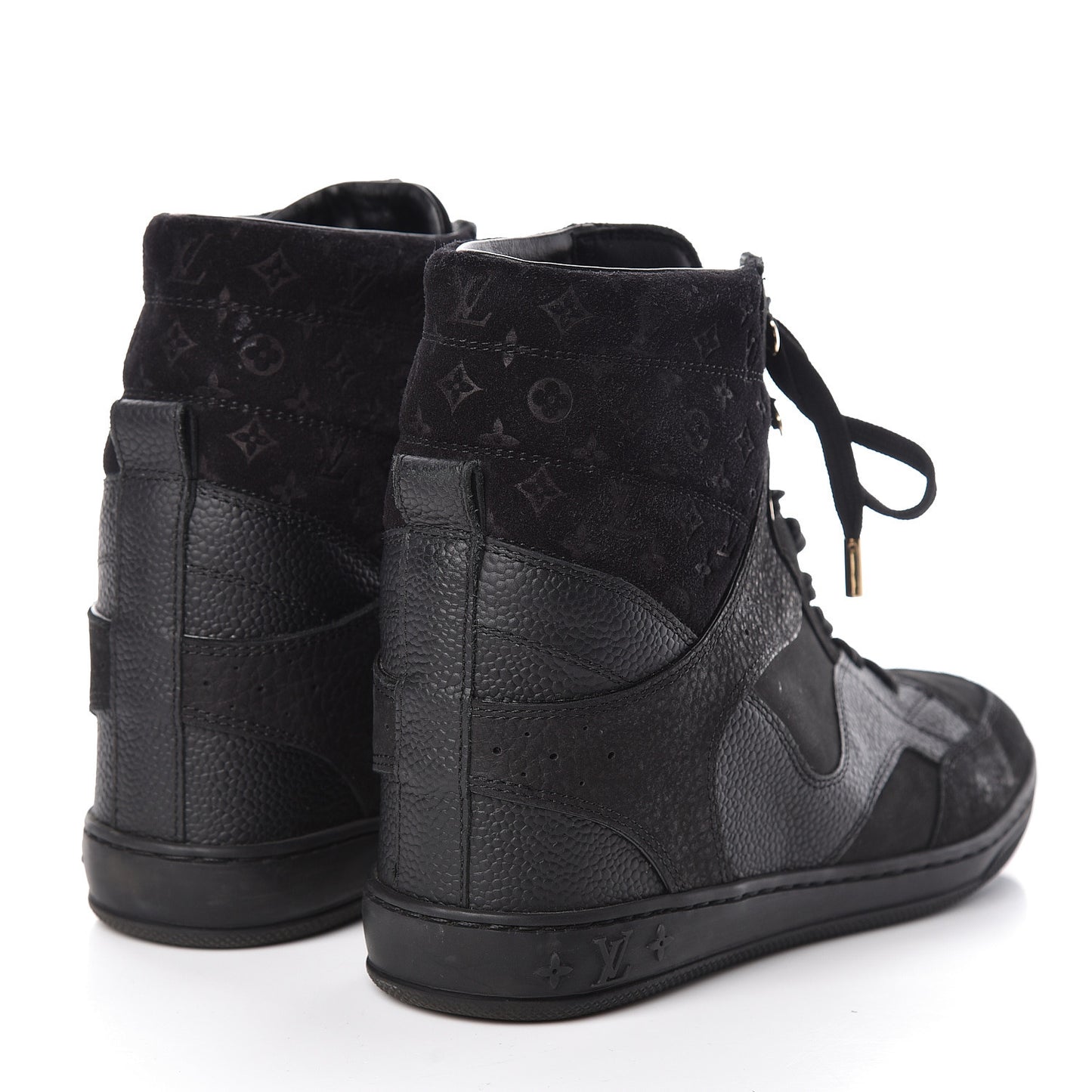 Calfskin Suede Monogram Cliff Top Wedge Sneakers 38 Black