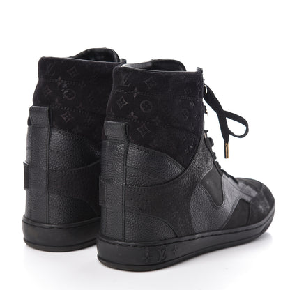 Louis Vuitton Calfskin Suede Monogram Cliff Top Wedge Sneakers 38 Black 4 of 10