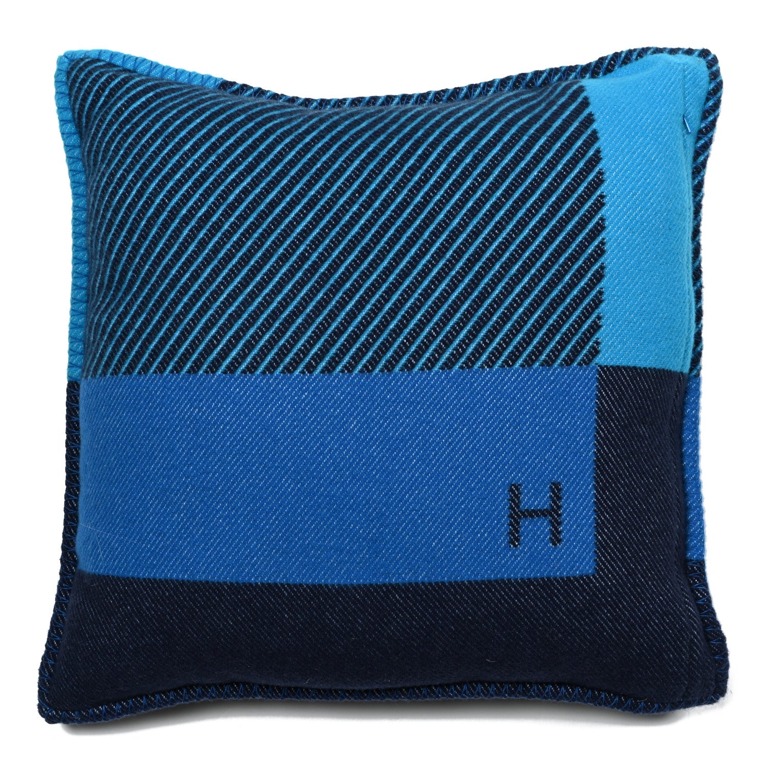 Hermes Wool Cashmere H Riviera Pillow Bleu Paon 1 of 3