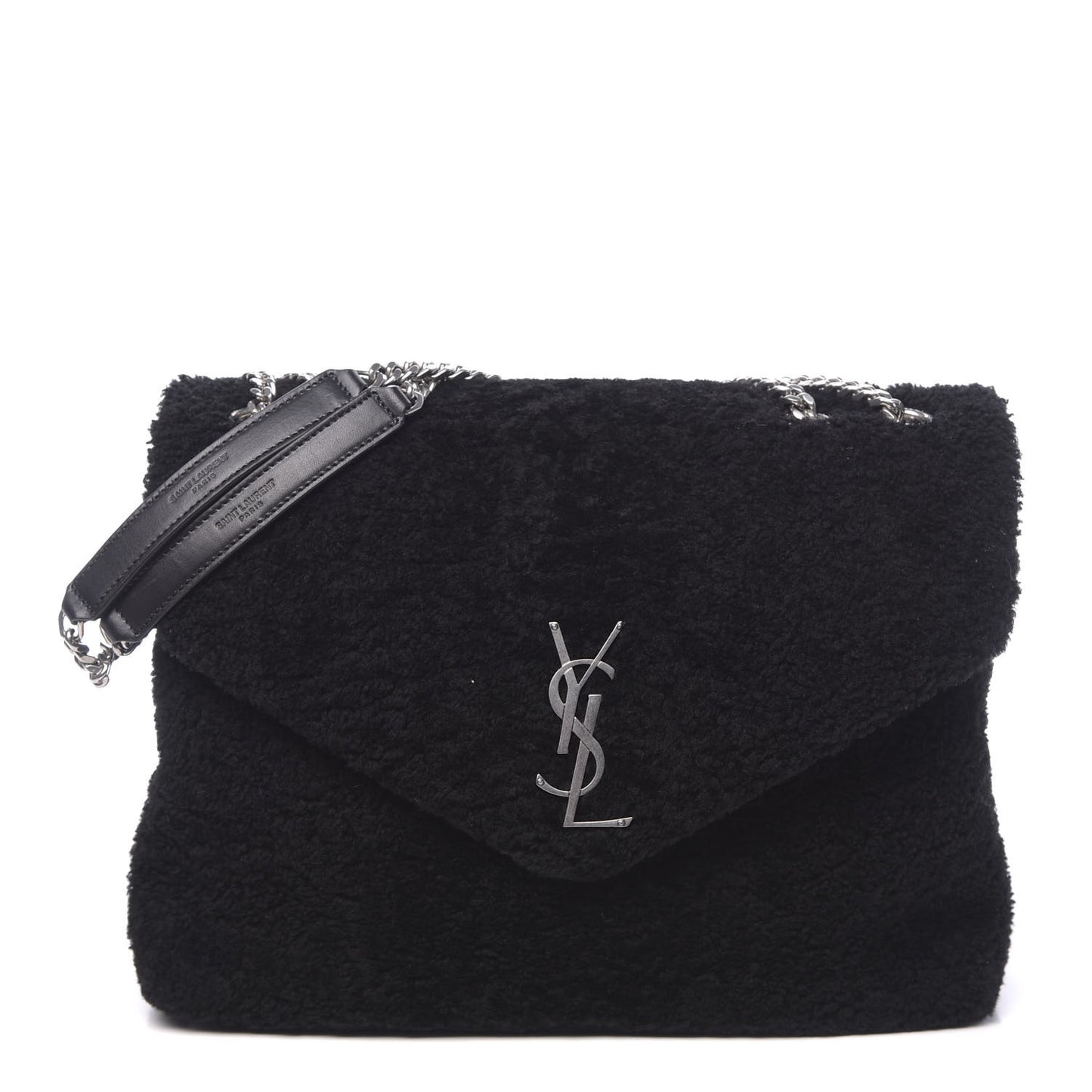 Shearling Monogram Medium Loulou Shoulder Bag Black