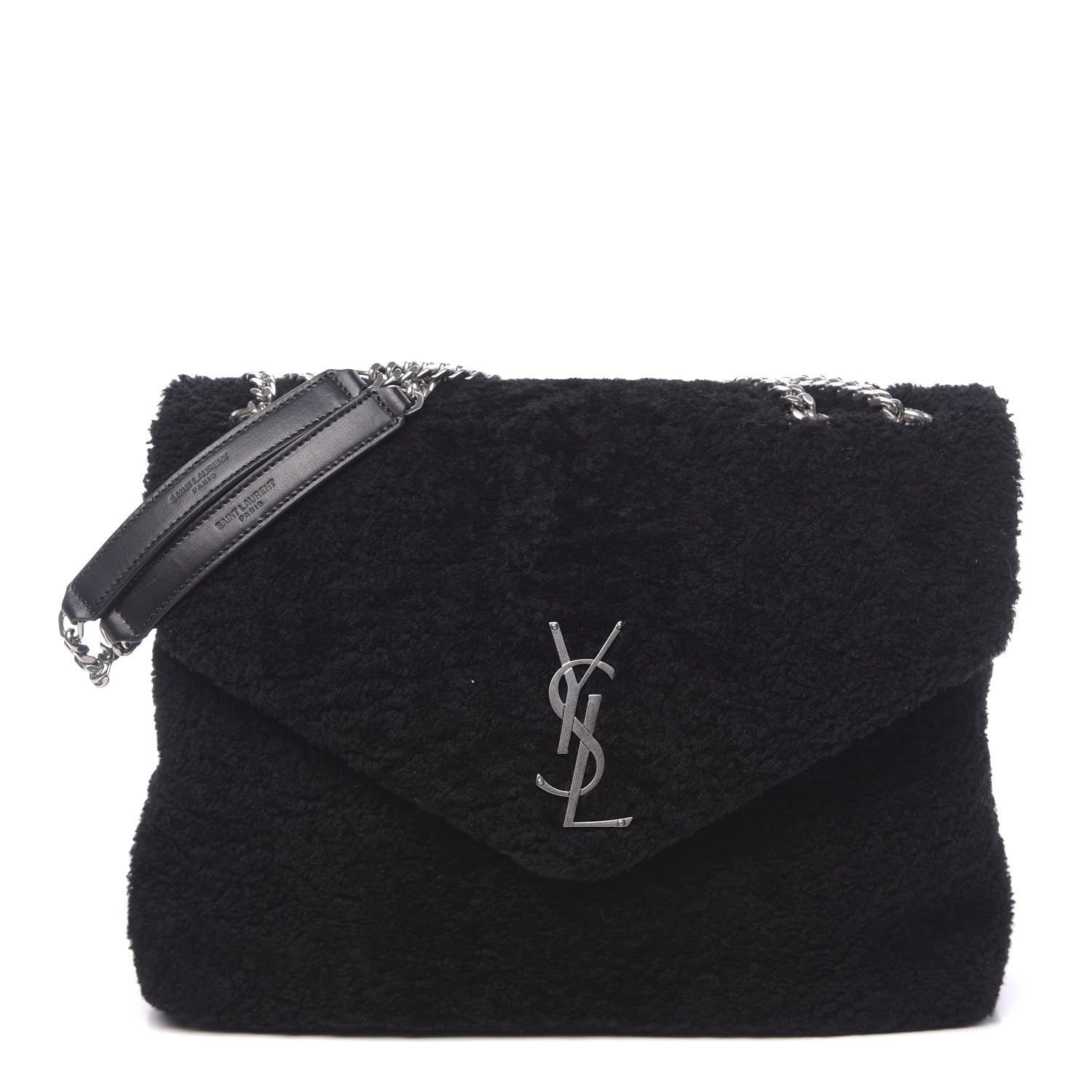 Saint Laurent Shearling Monogram Medium Loulou Shoulder Bag Black 1 of 9