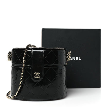 Chanel Patent Quilted Round Clutch With Chain Black 10 of 10