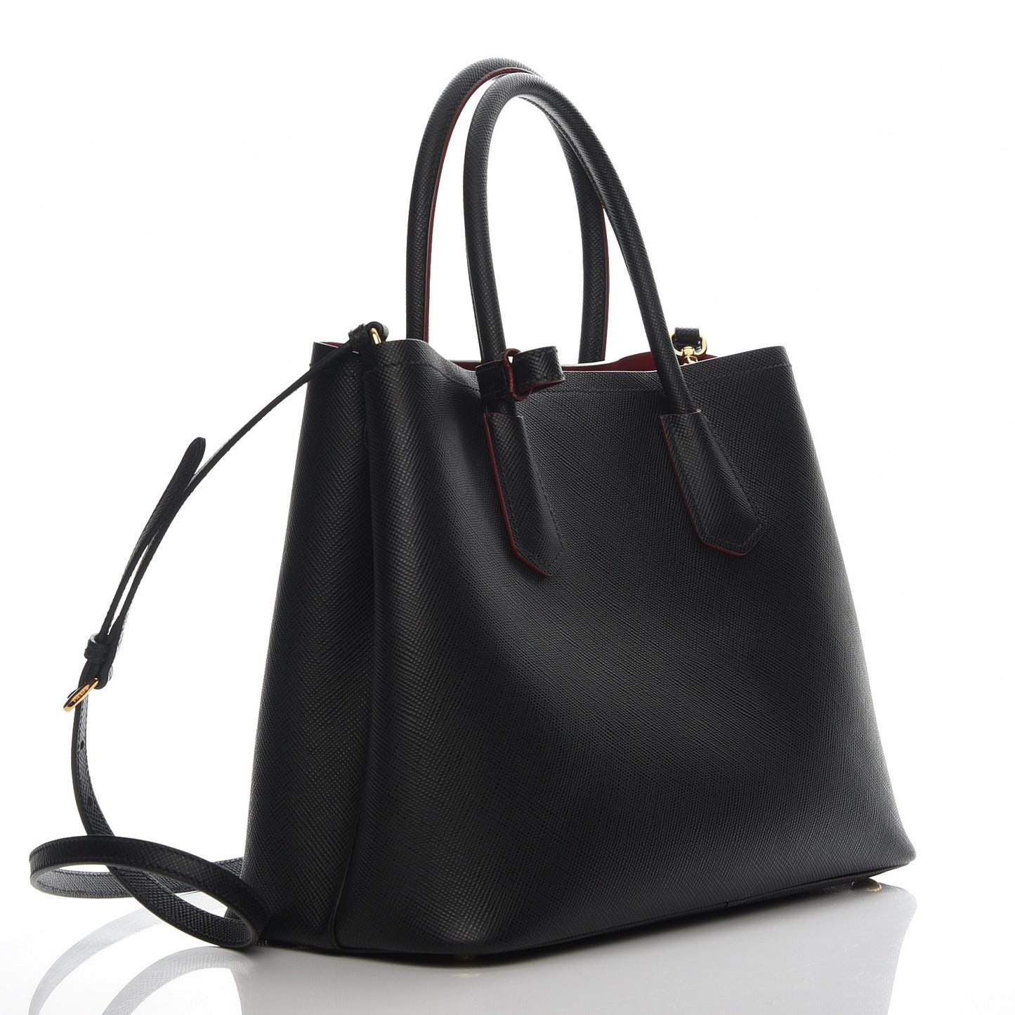 Saffiano Cuir Medium Double Bag Black Fuoco