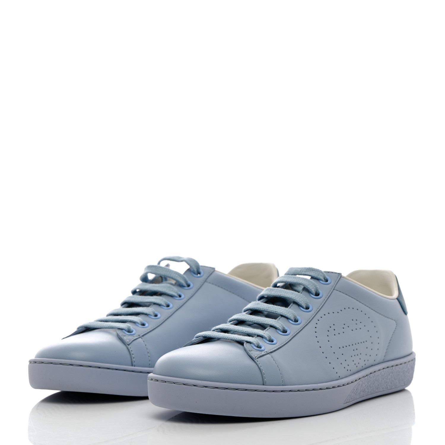 Gucci Calfskin Interlocking G Perforated Womens Ace Sneakers 37 Porcelain Light Blue Zaffiro 3 of 10