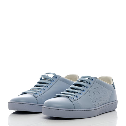 Gucci Calfskin Interlocking G Perforated Womens Ace Sneakers 37 Porcelain Light Blue Zaffiro 3 of 10