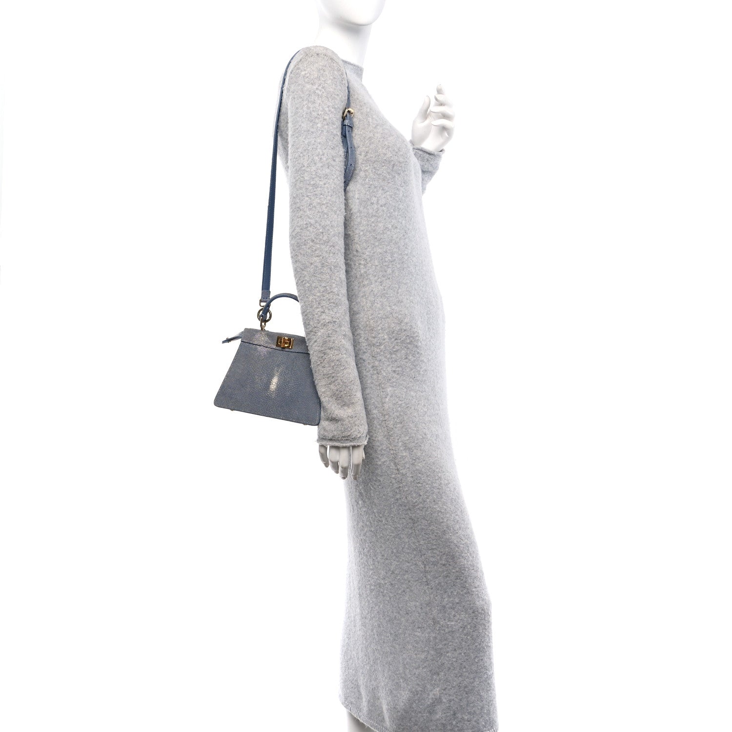 Fendi Stingray Shiny Nappa Petite Peekaboo I SEE U Satchel Mirto 2 of 10