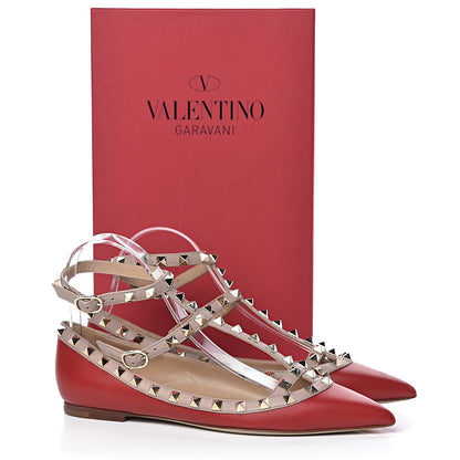 Valentino Garavani Calfskin Nappa Rockstud Cage Ballerina Flats 37 Rosso Valentino Poudre 8 of 8