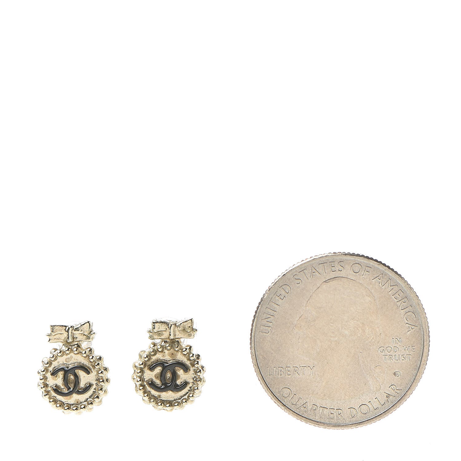 Chanel CC Bow Earrings Black Gold 2 of 5
