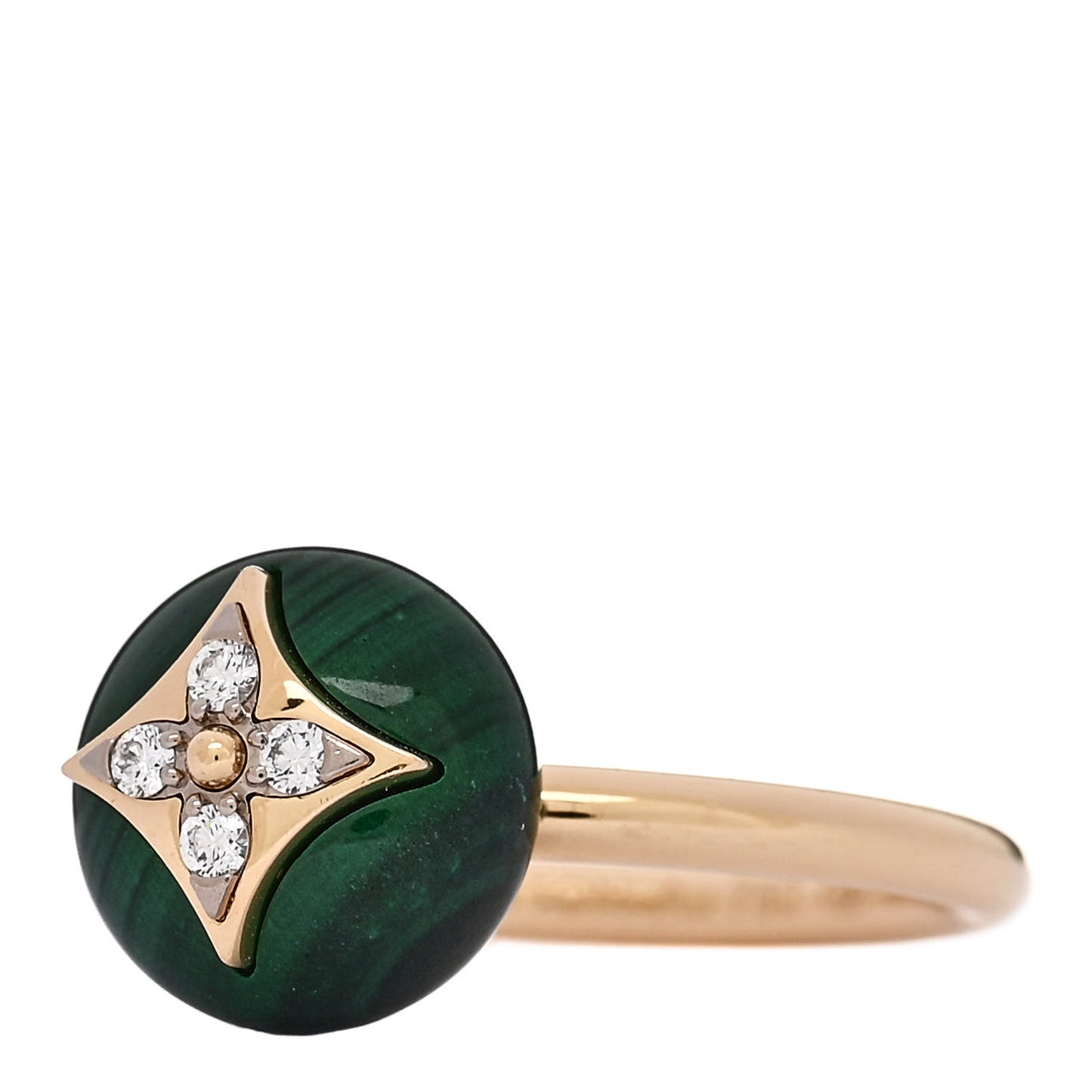 18K Yellow Gold Diamond Malachite Idylle Blossom Ring 54 7