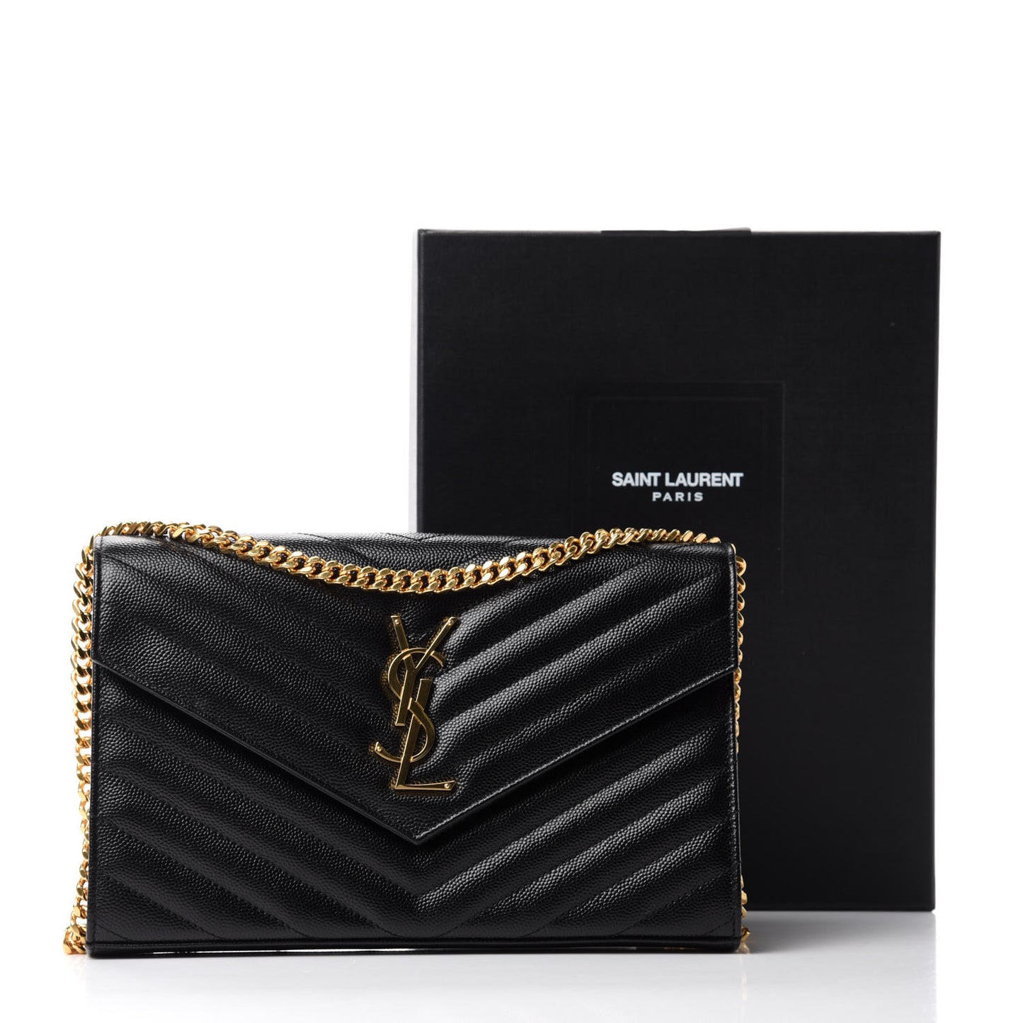 Grain De Poudre Matelasse Chevron Monogram Chain Wallet Black