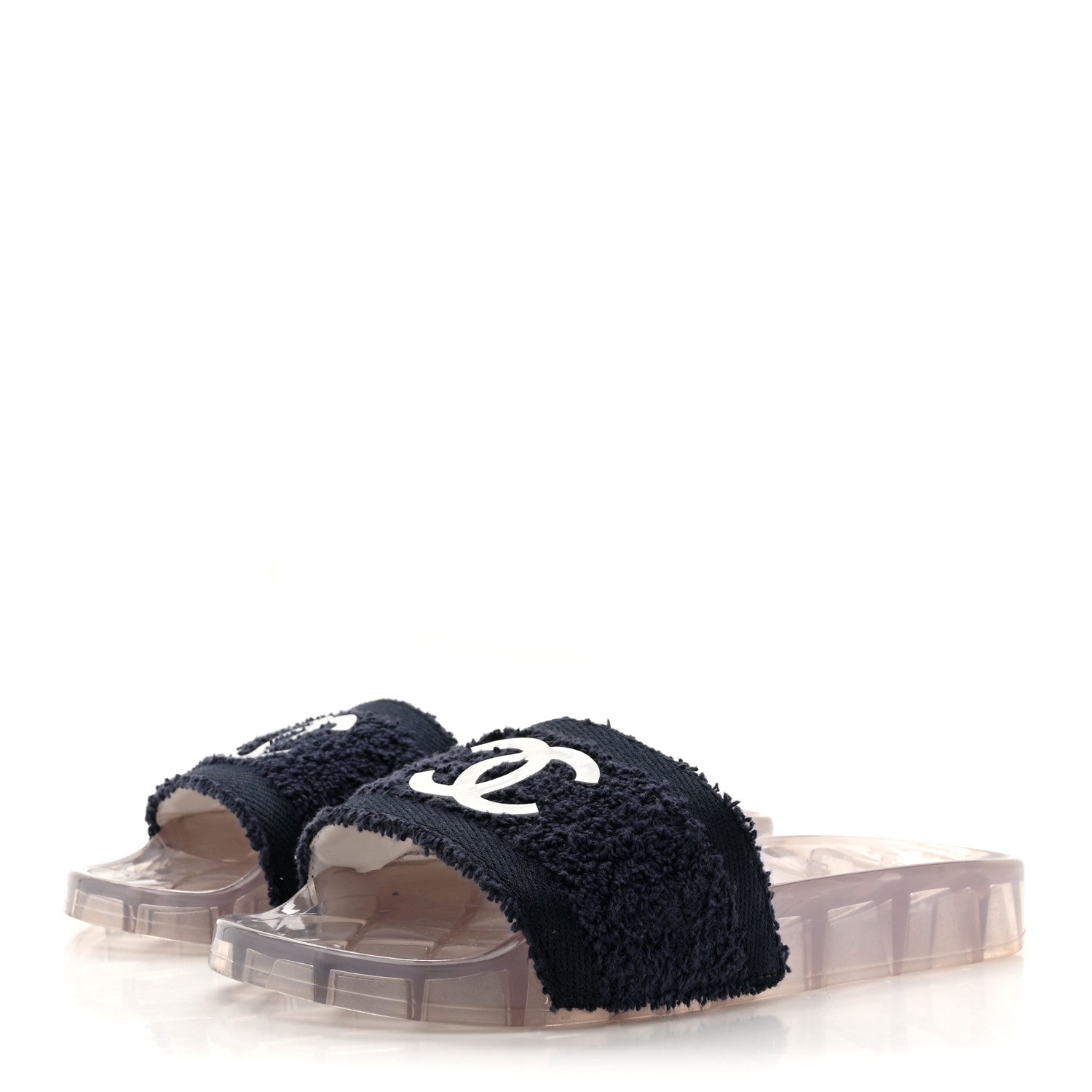 Chanel PVC Transparent Fabric CC Flat Slide Sandals 36 Navy 4 of 9