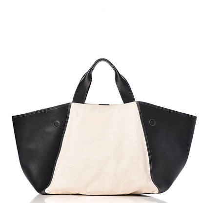 Celine Canvas Smooth Calfskin Frame Tote Black White 3 of 18