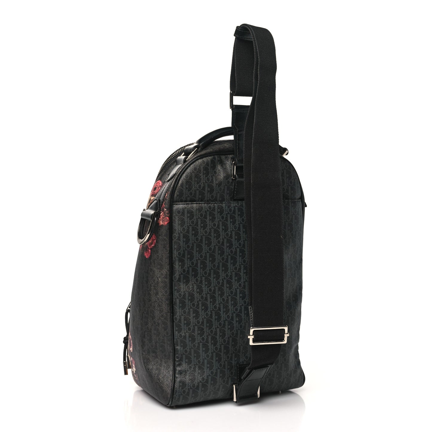 x Toru Kamei Coated Canvas Floral Skull Sling Backpack Grey Multicolor