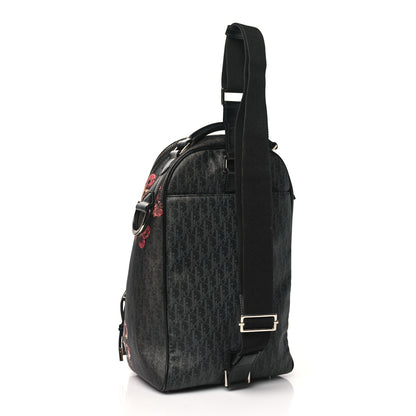 Christian Dior x Toru Kamei Coated Canvas Floral Skull Sling Backpack Grey Multicolor 3 of 10