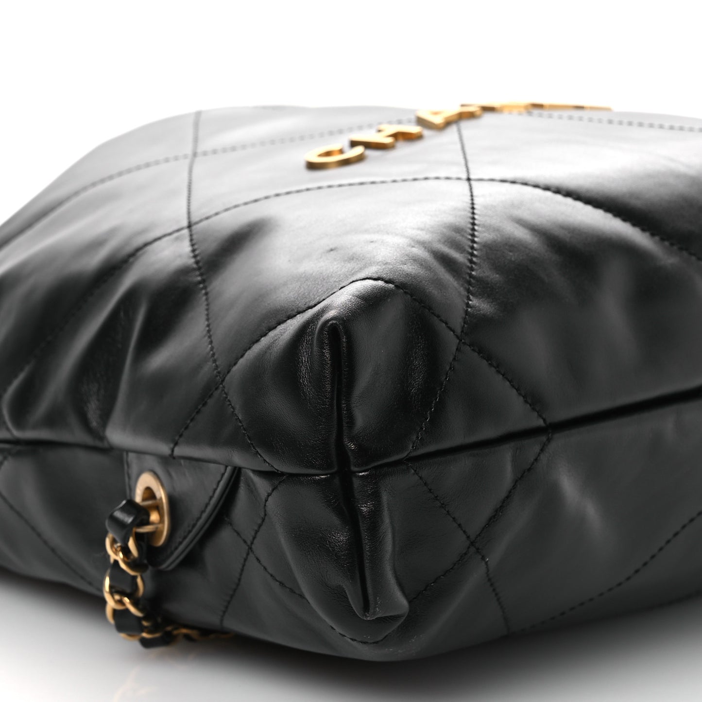 Shiny Calfskin Quilted Chanel 22 Backpack Black