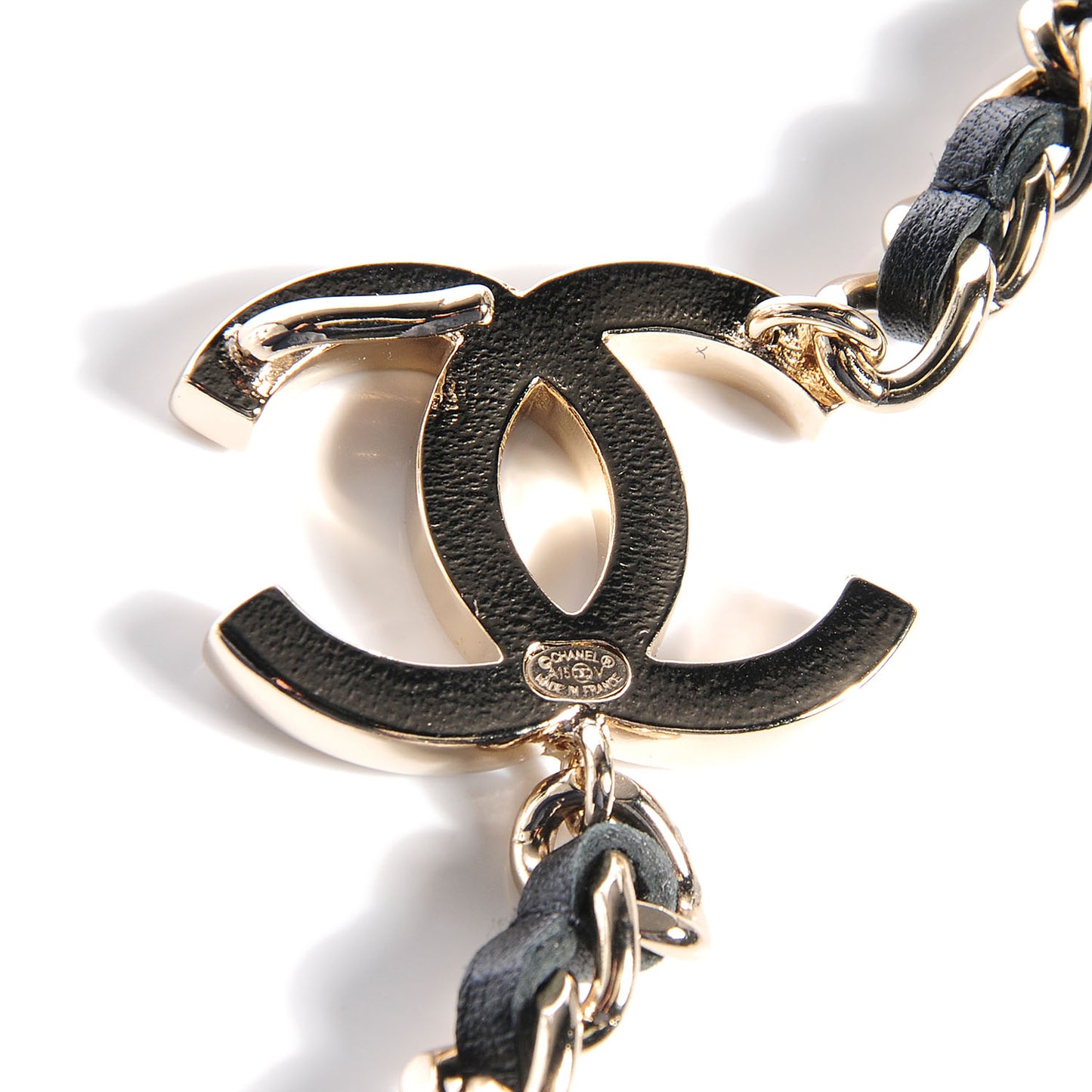 Leather Chain CC Belt Black Gold
