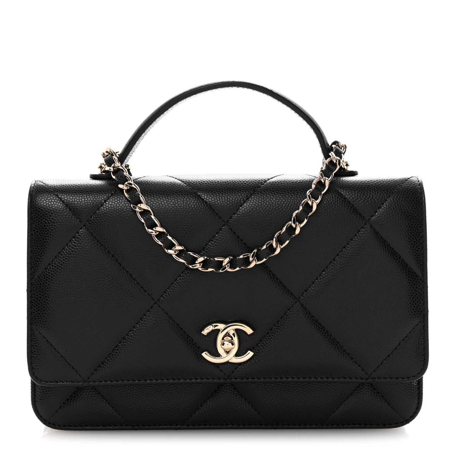 Chanel Shiny Caviar Quilted Turnlock Top Handle Wallet On Chain WOC Black 1 of 11
