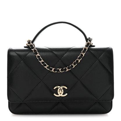 Chanel Shiny Caviar Quilted Turnlock Top Handle Wallet On Chain WOC Black 1 of 11