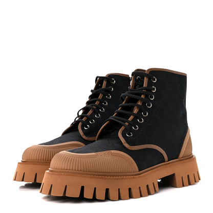 Gucci Monogram Miro Soft Calfskin Mens Lace Up Combat Boots 7.5 Black Koi Beige 3 of 9