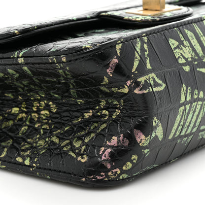 Chanel Calfskin Crocodile Embossed Graffiti 2.55 Mini Cocodile Reissue Flap Black Pink 9 of 16