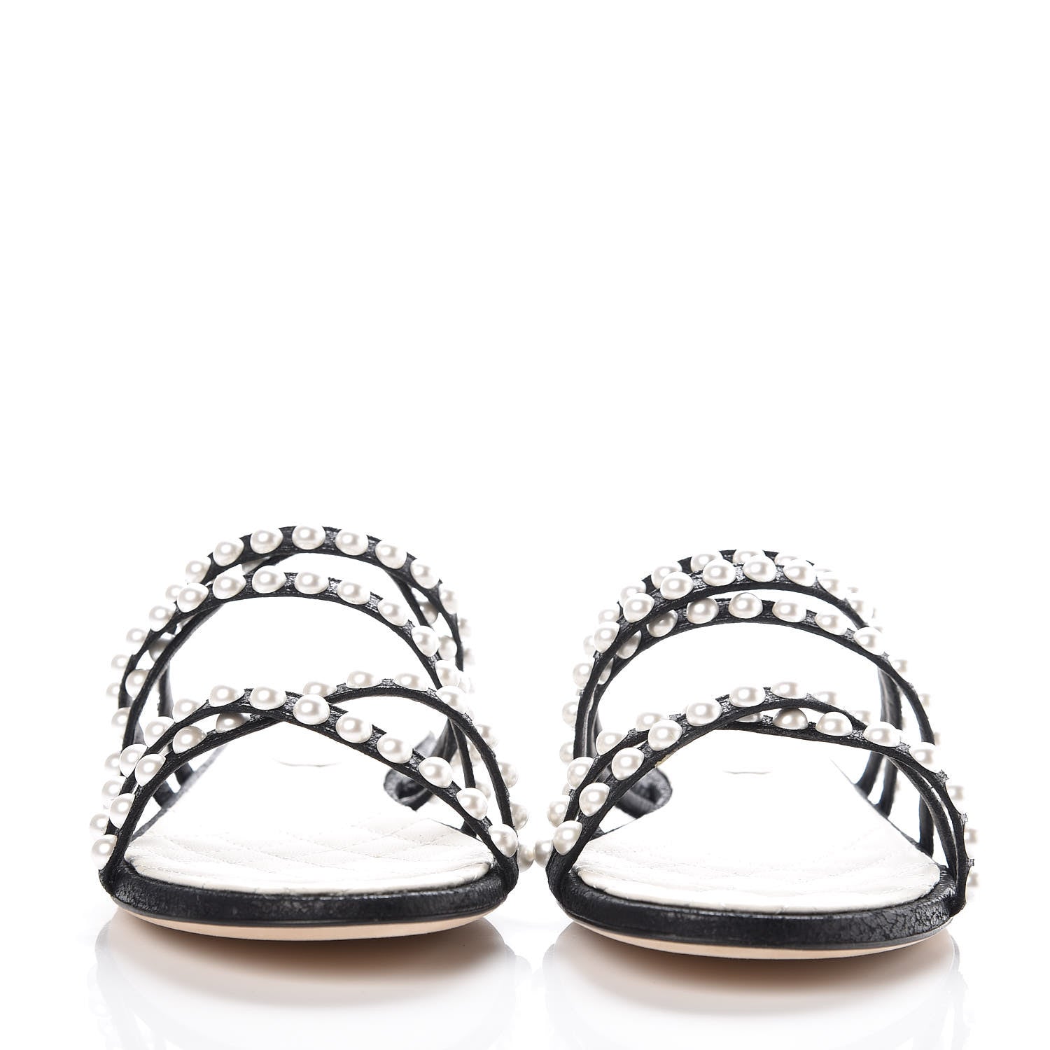 Chanel Crackled Lambskin Pearl Mule Sandals 40 Black 2 of 8