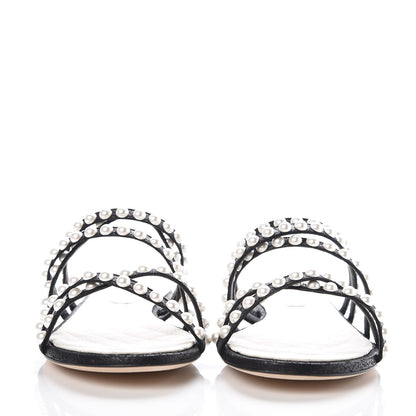 Chanel Crackled Lambskin Pearl Mule Sandals 40 Black 2 of 8