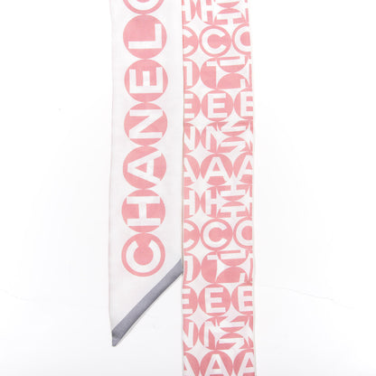 Chanel Silk CC Slim Bandeau Scarf Pink Grey 4 of 4