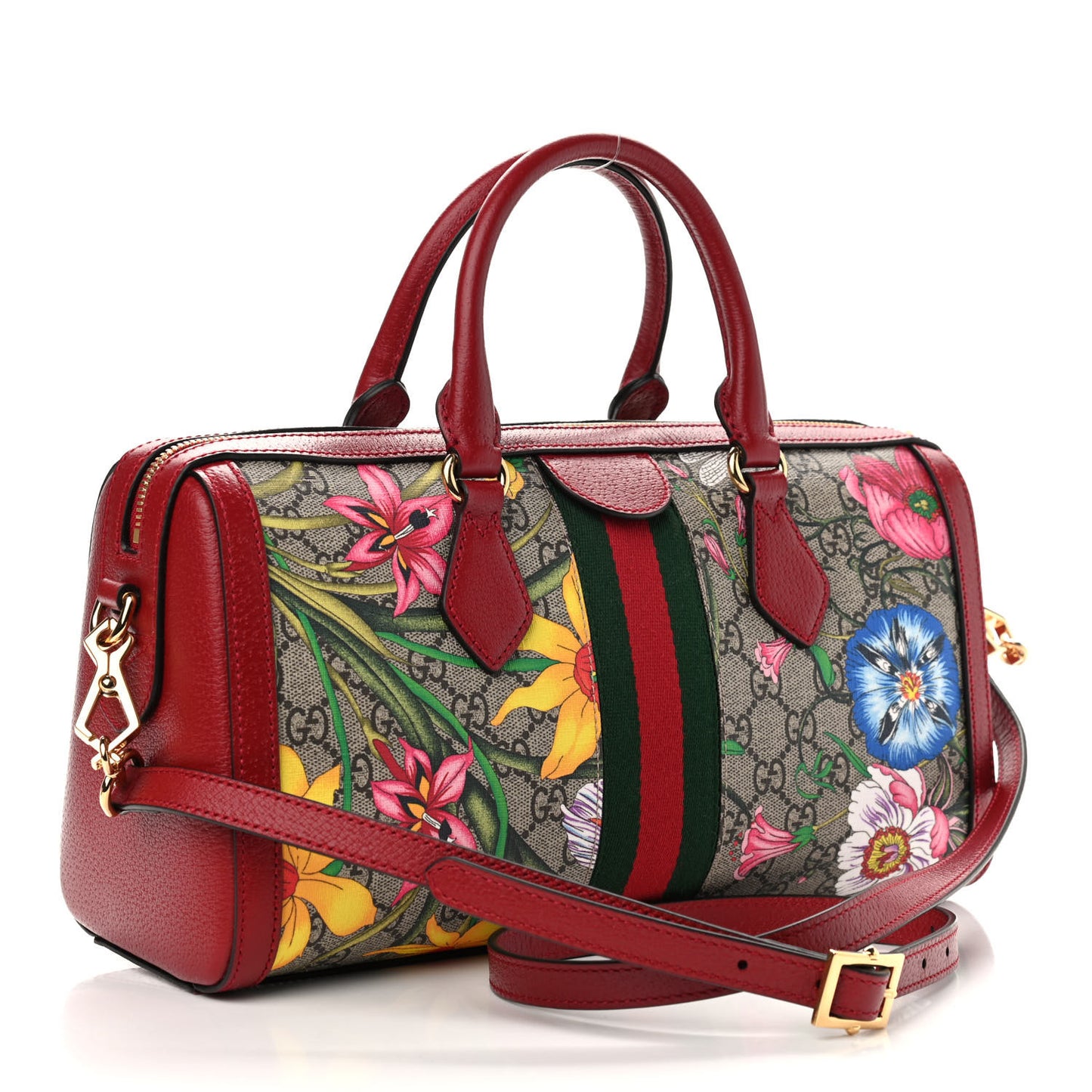 GG Supreme Monogram Flora Web Medium Ophidia Boston Red