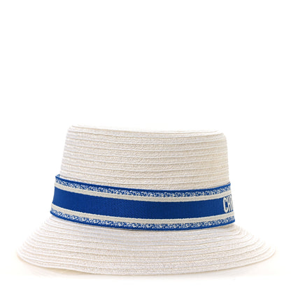 Christian Dior Straw Dioresort Bucket Hat 58 White Blue 5 of 9