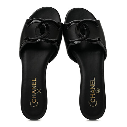 Chanel Lambskin Patent Calfskin CC Cutout Mules 40.5 Black 2 of 11