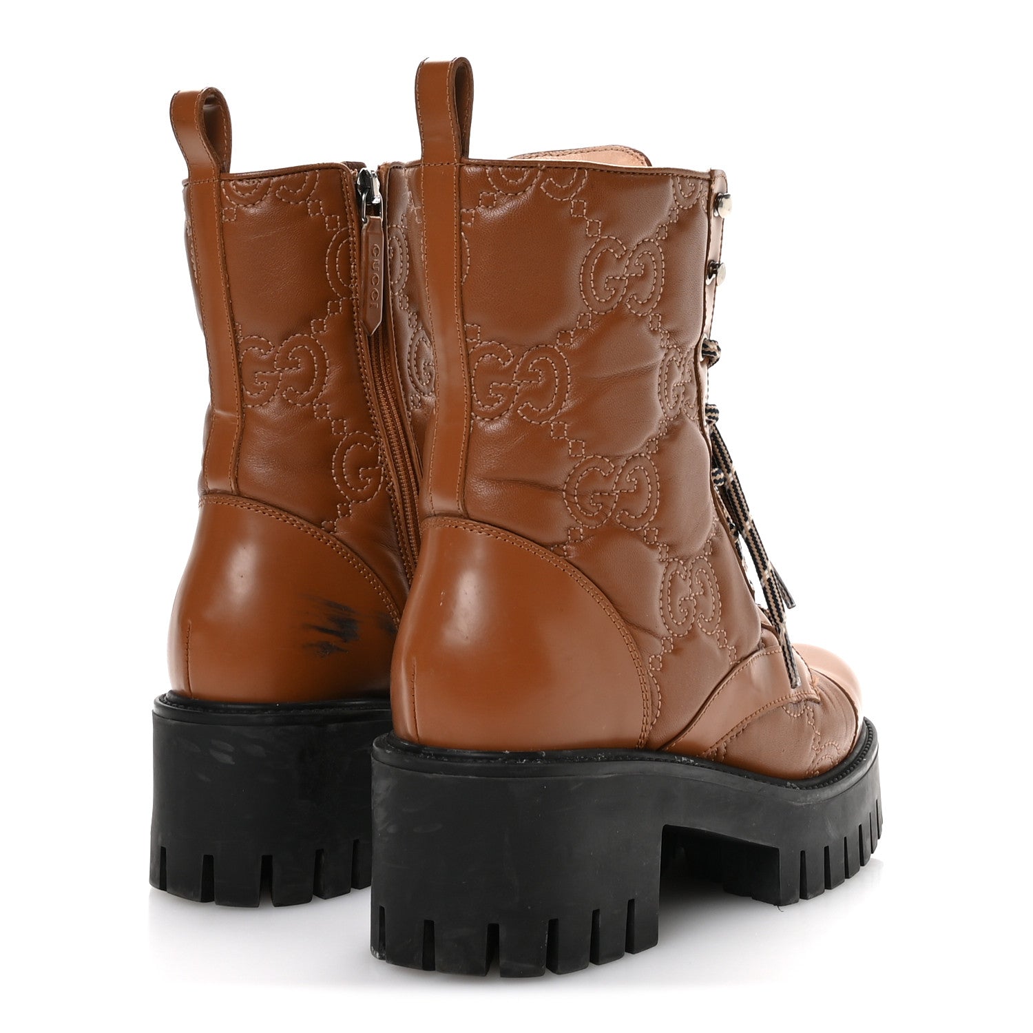 Gucci Cordovan Lux Nappa GG Matelasse Lace Up 60mm Combat Boots 36
