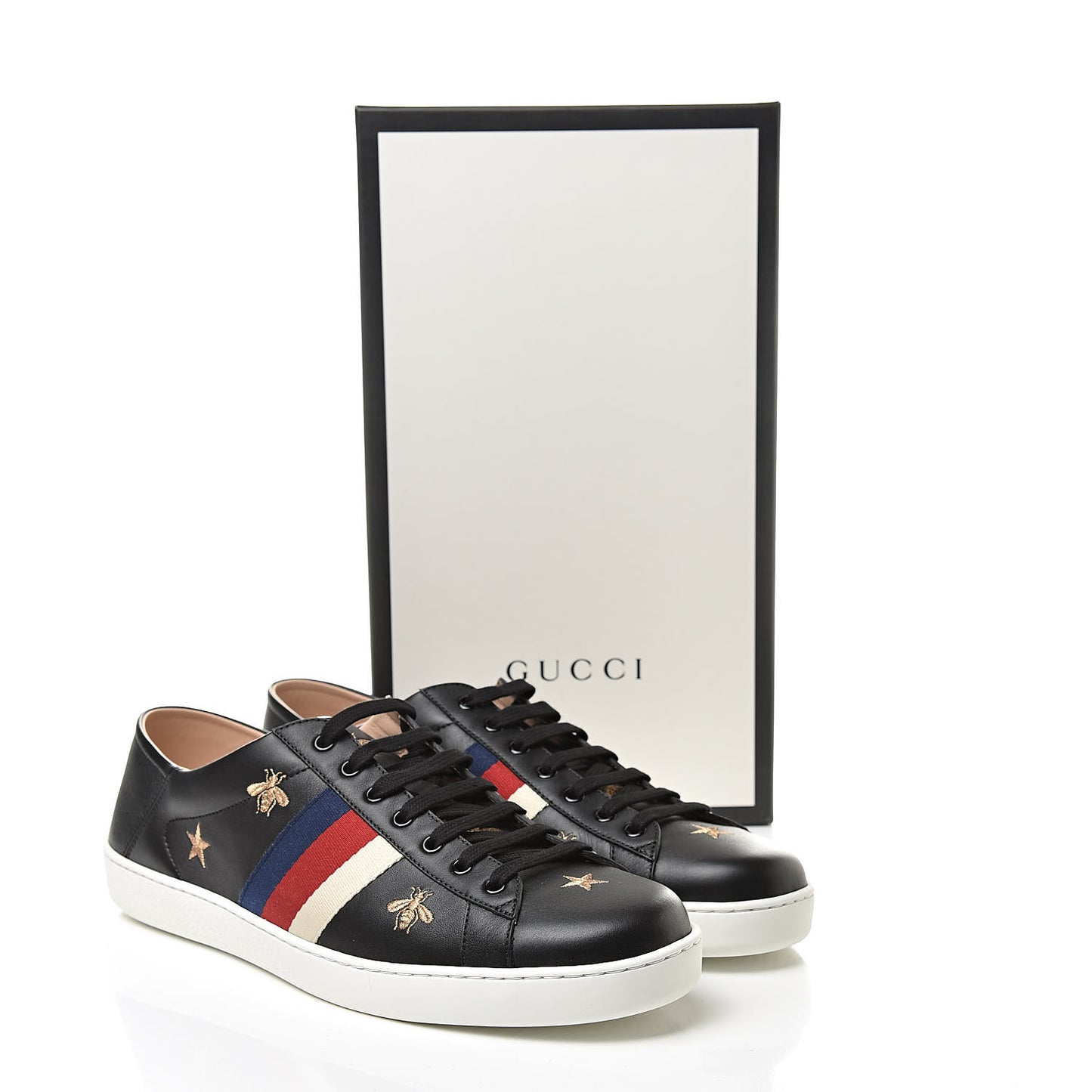 Calfskin Bee Star Embroidered Mens Sylvie Web Ace Sneakers 12 Black