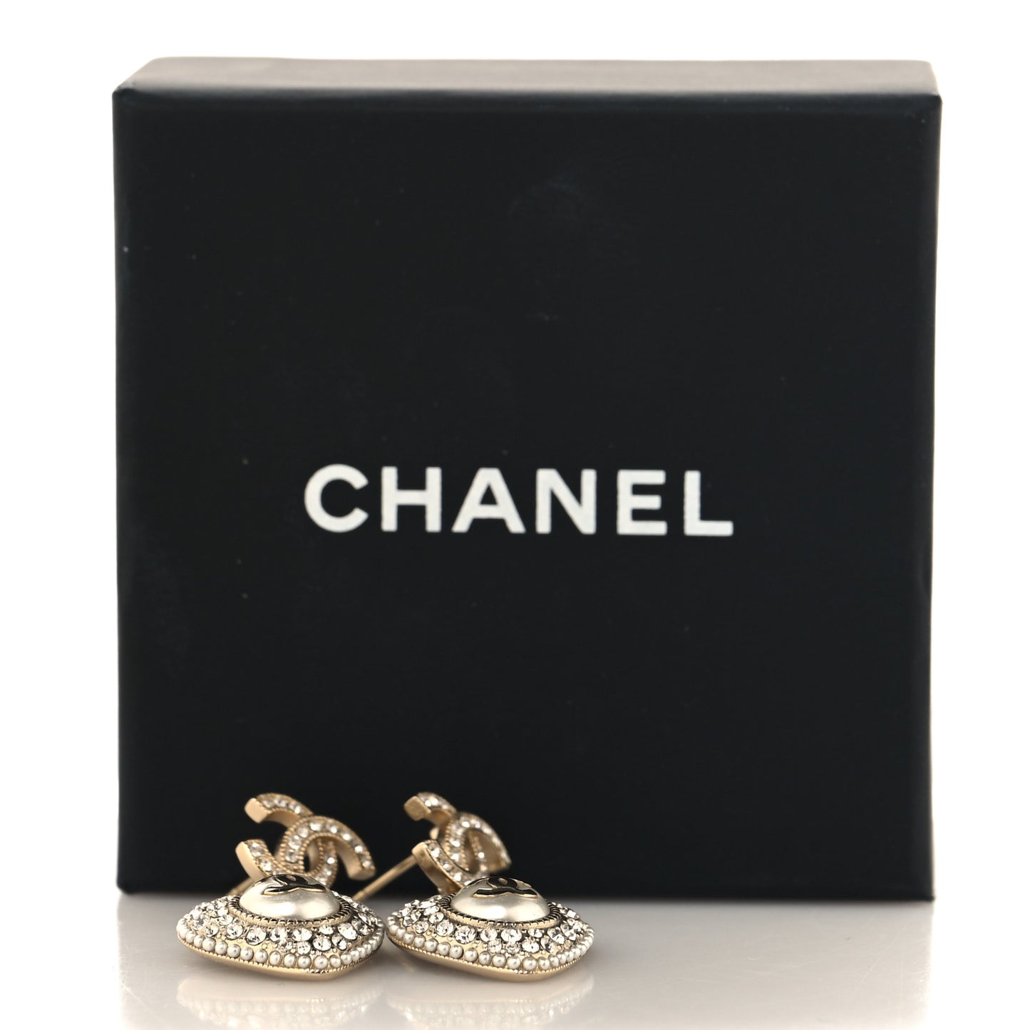 Pearl Crystal CC Heart Drop Earrings Gold White