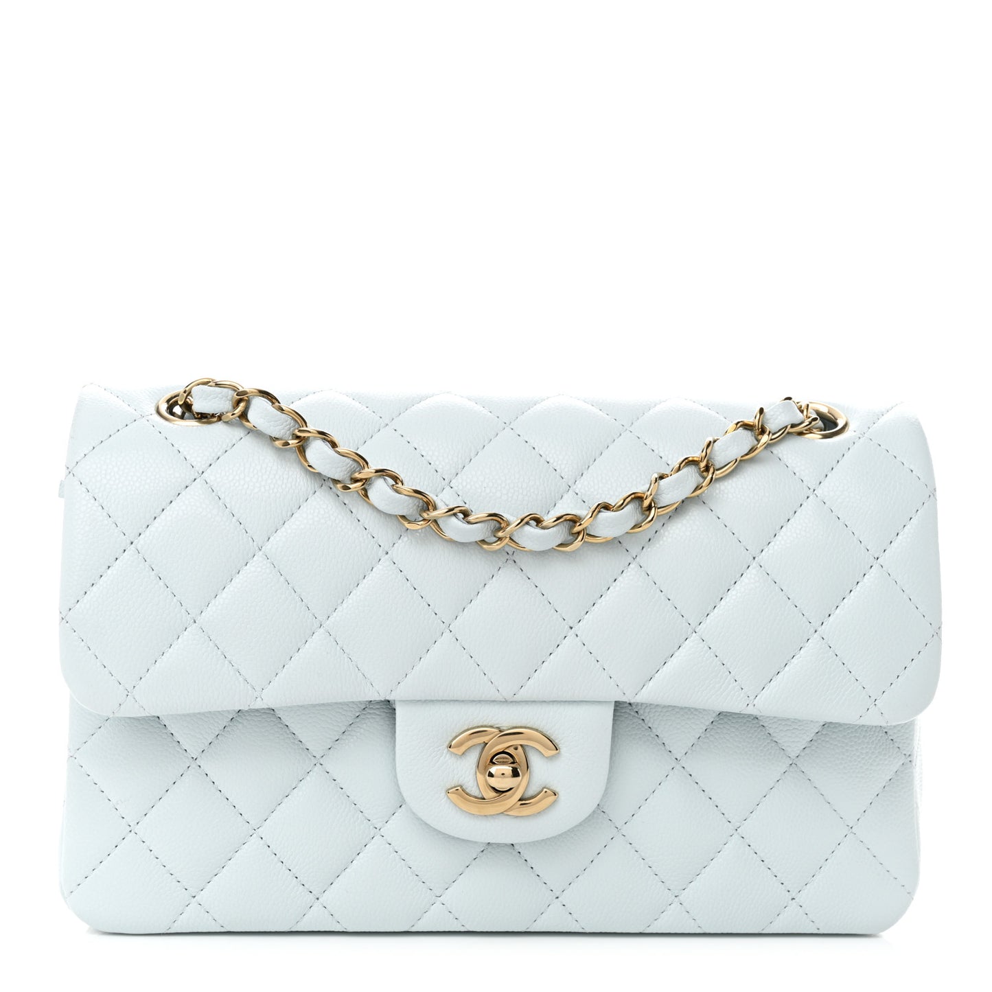Caviar Quilted Small Double Flap Light Blue