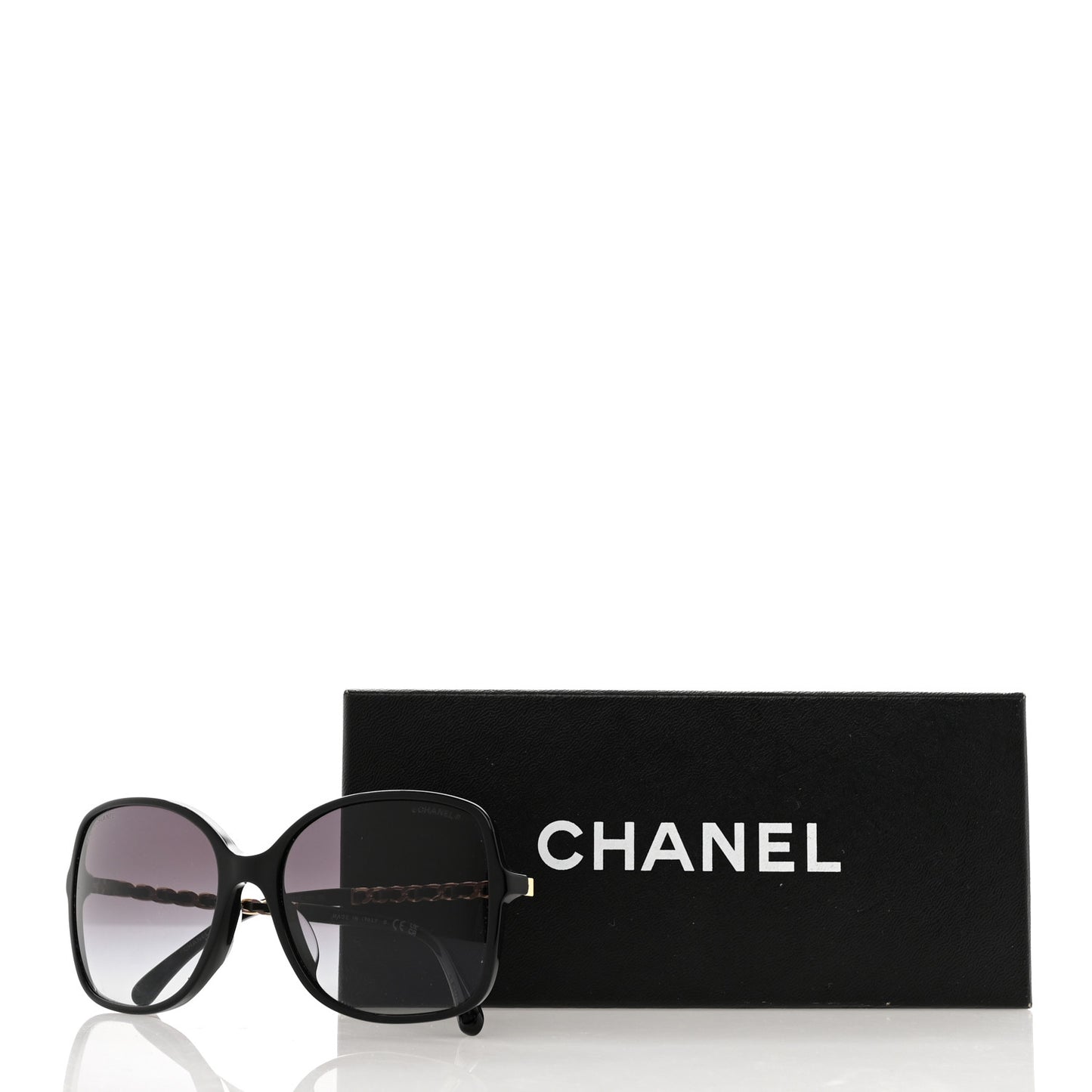 Lambskin Square Chain Sunglasses 5210-Q-A Black