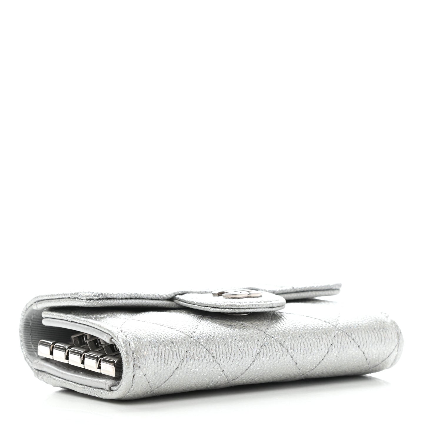 Metallic Caviar Quilted Classic 4 Key Holder Wallet Silver