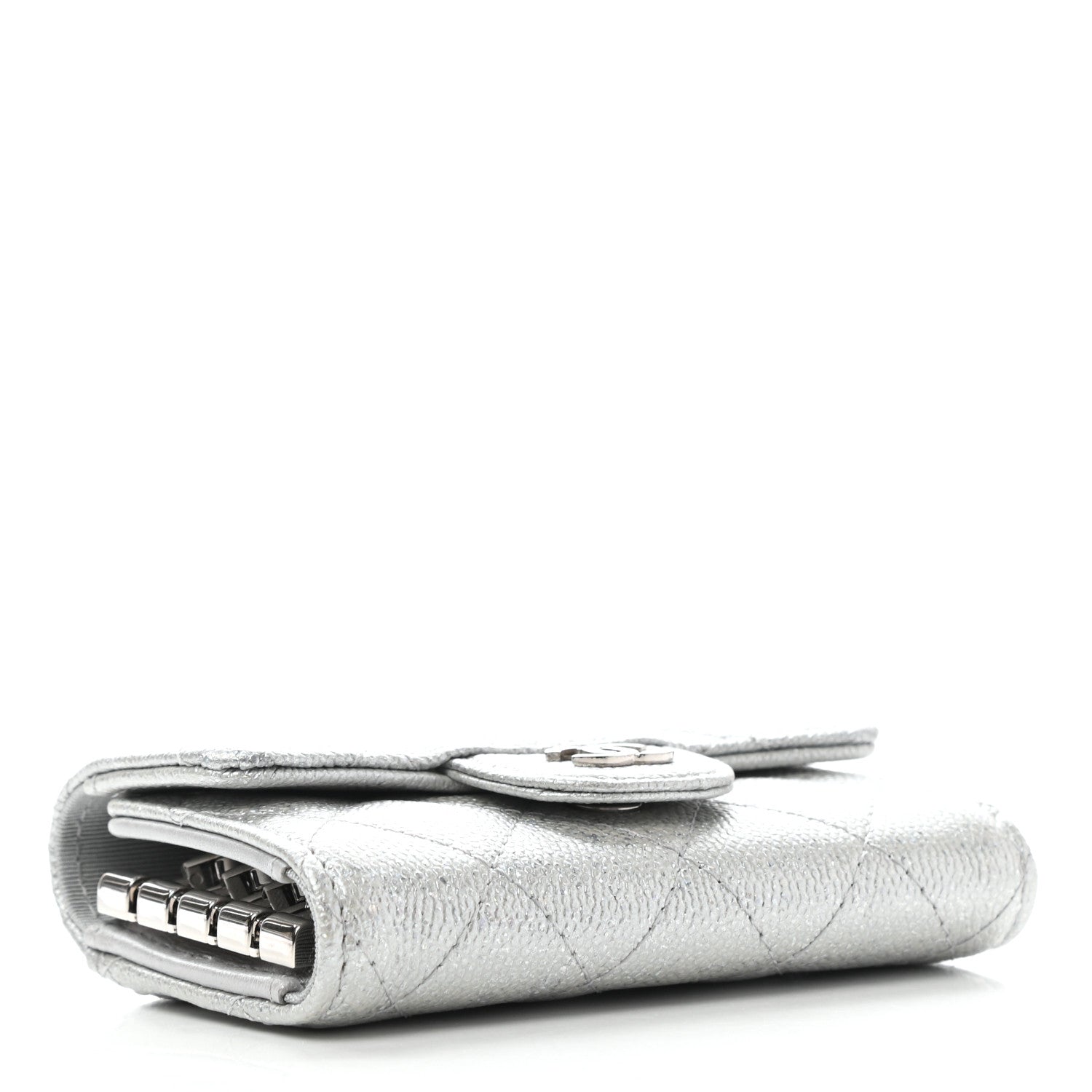Chanel Metallic Caviar Quilted Classic 4 Key Holder Wallet Silver 4 of 10