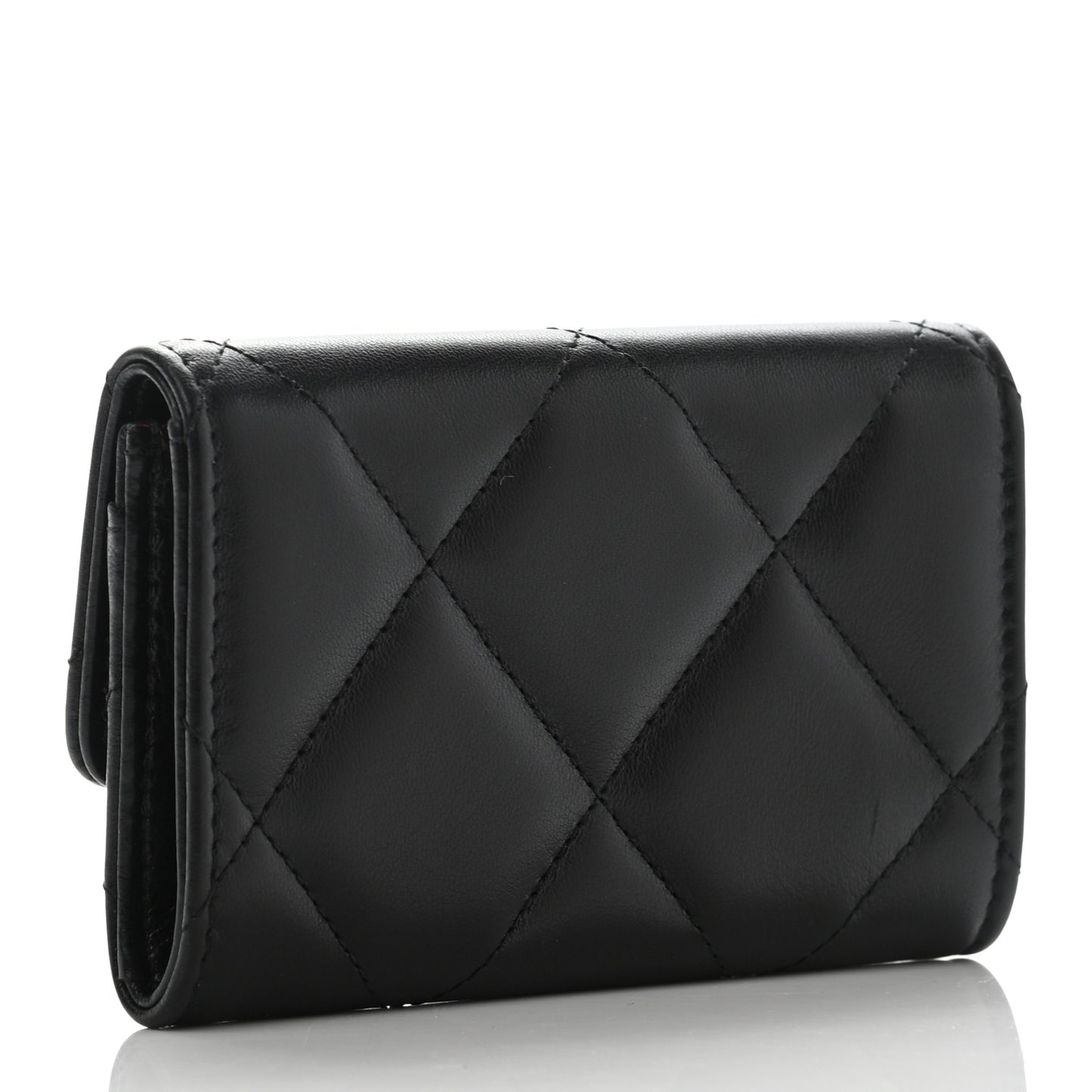 Lambskin Quilted Chanel 19 Flap Card Holder Black