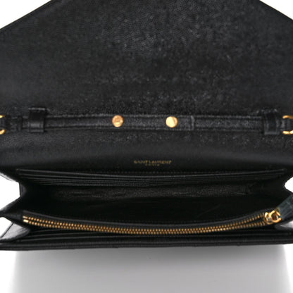 Saint Laurent Grain De Poudre Matelasse Chevron Monogram Chain Wallet Black 5 of 11